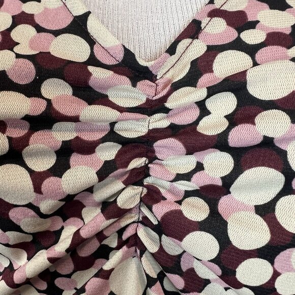 Nine West Y2K Purple Polka Dot Blouse Gathered Bodice Size Large - Picture 5 of 14